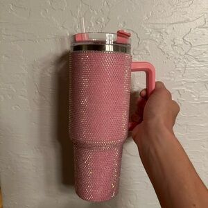 Pink Rhinestone Tumbler with Handle